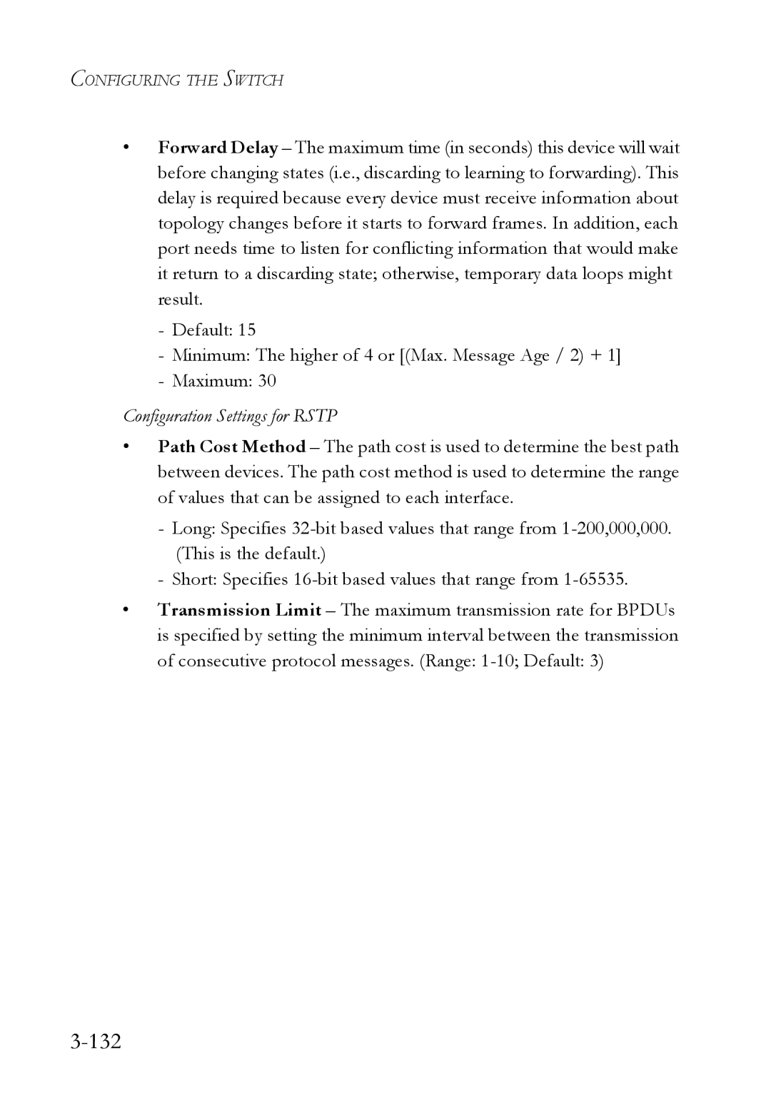 SMC Networks SMC6752AL2 manual 132, Configuration Settings for Rstp 