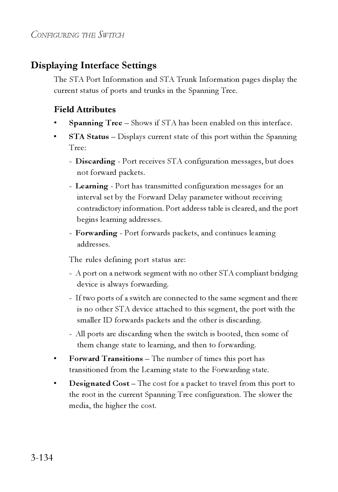 SMC Networks SMC6752AL2 manual Displaying Interface Settings, 134 