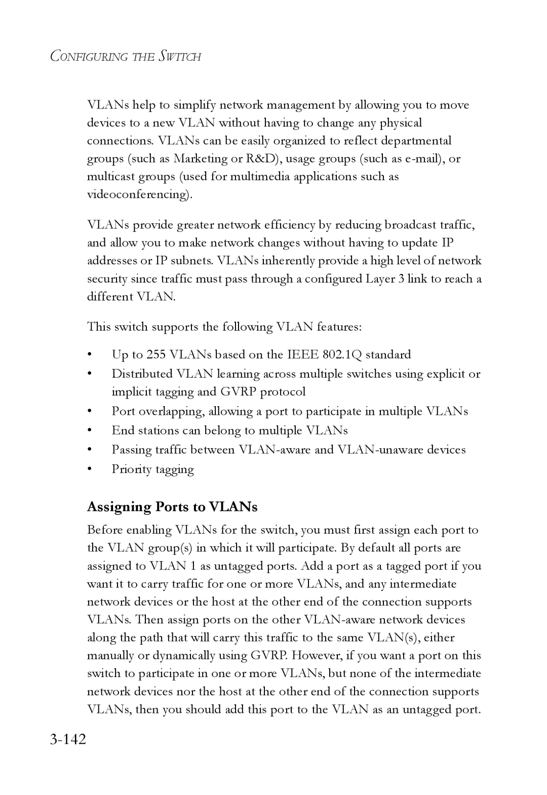 SMC Networks SMC6752AL2 manual 142, Assigning Ports to VLANs 