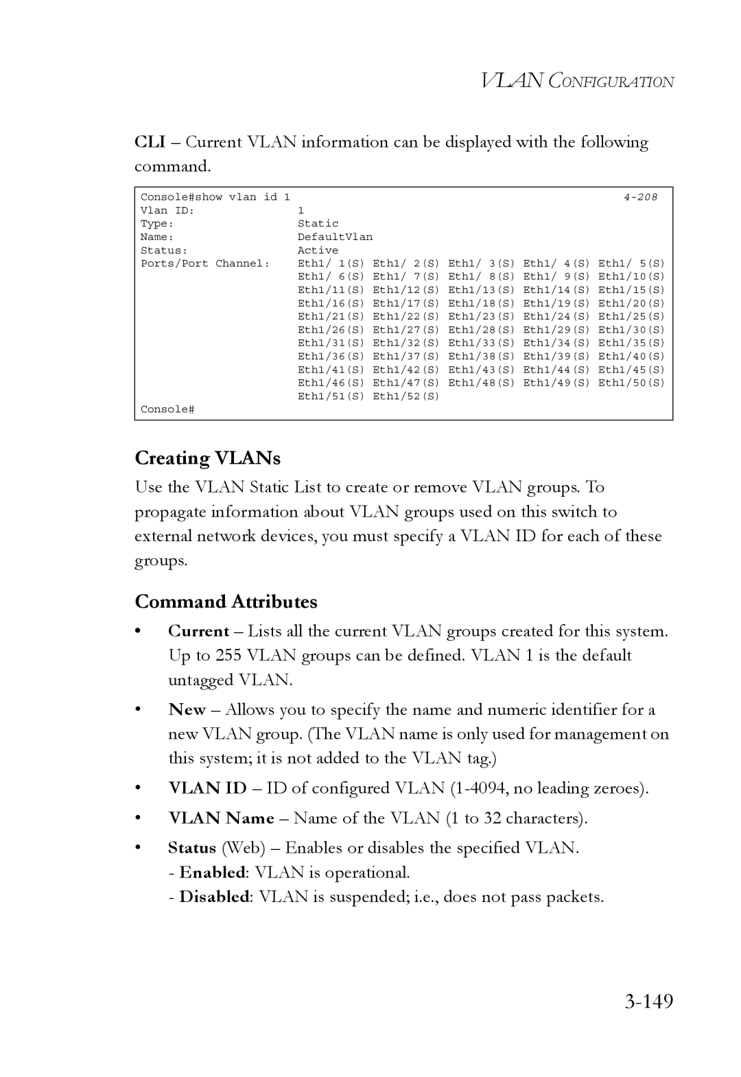 SMC Networks SMC6752AL2 manual 149, Creating VLANs 