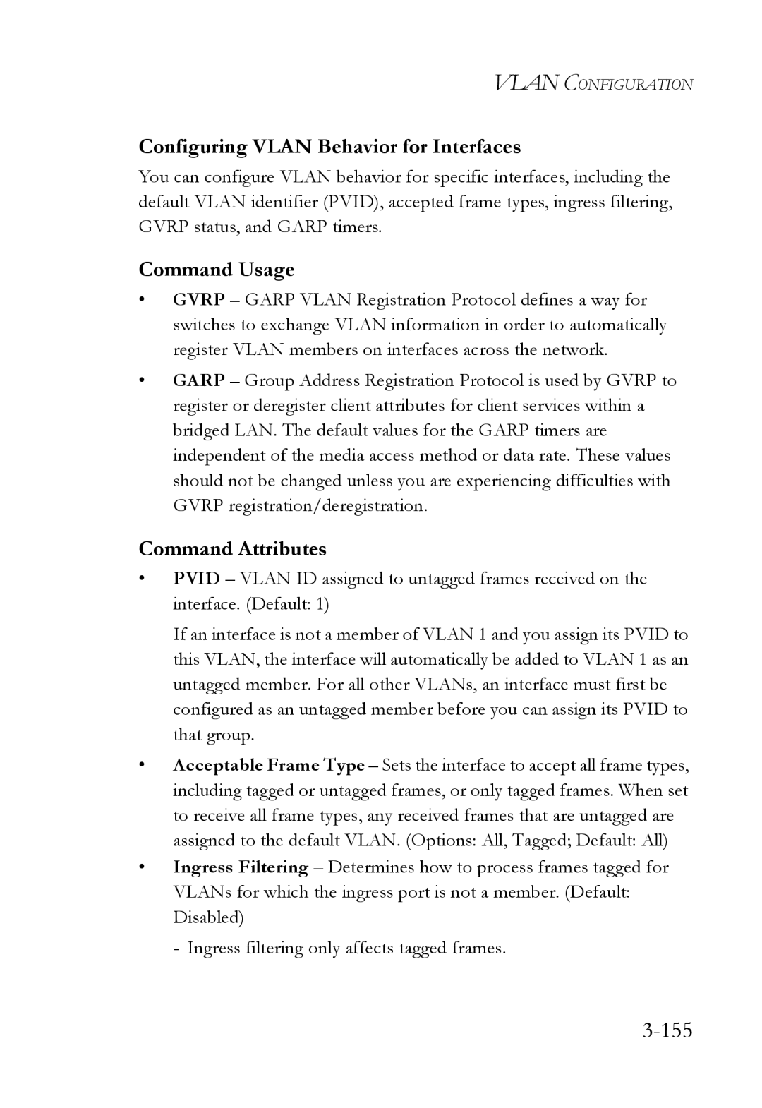 SMC Networks SMC6752AL2 manual 155, Configuring Vlan Behavior for Interfaces 