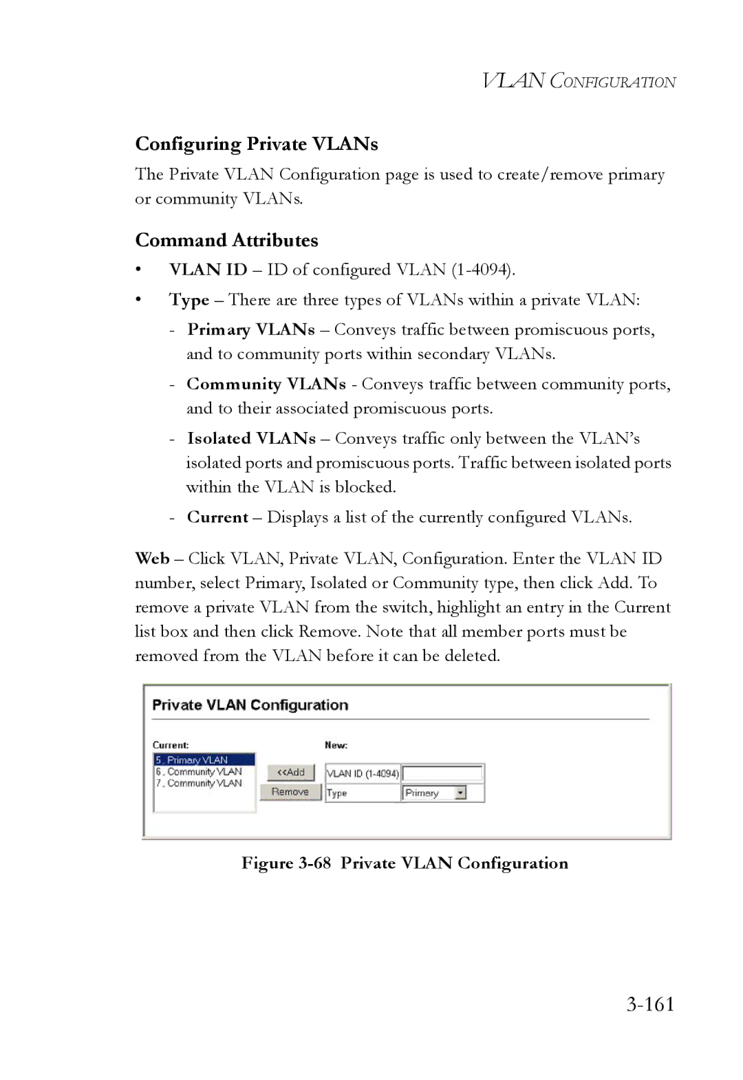 SMC Networks SMC6752AL2 manual 161, Configuring Private VLANs 