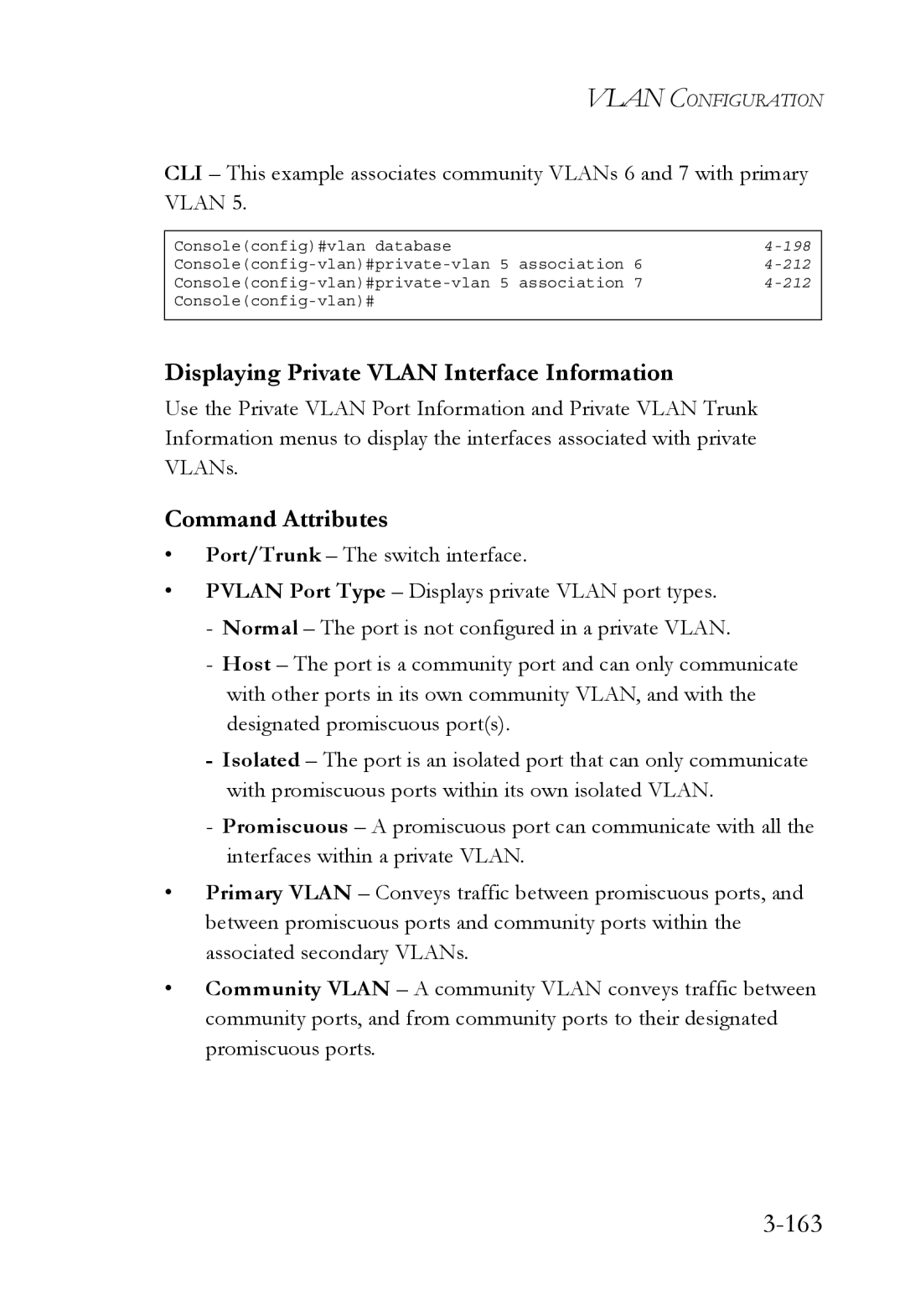 SMC Networks SMC6752AL2 manual 163, Displaying Private Vlan Interface Information 