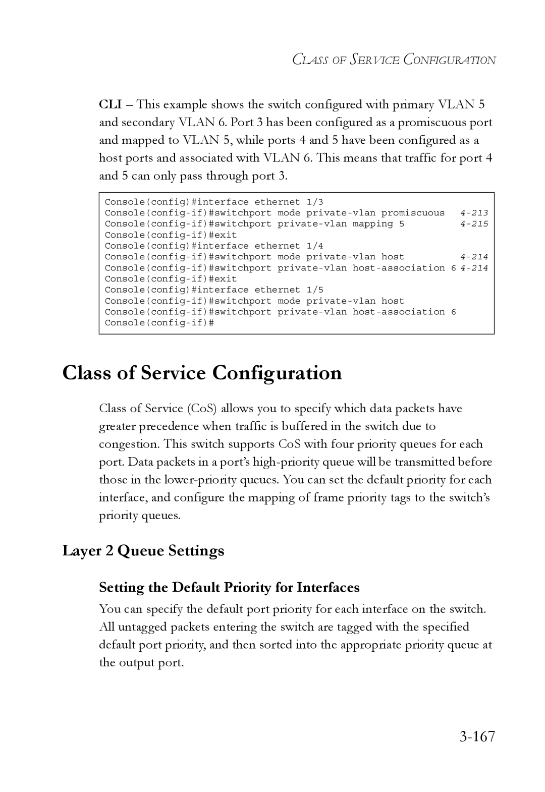 SMC Networks SMC6752AL2 manual Class of Service Configuration, Layer 2 Queue Settings, 167 