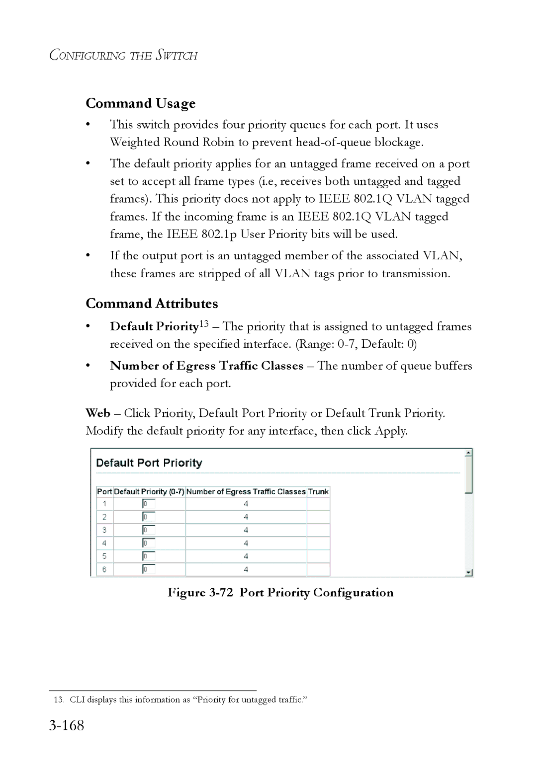 SMC Networks SMC6752AL2 manual 168, Port Priority Configuration 