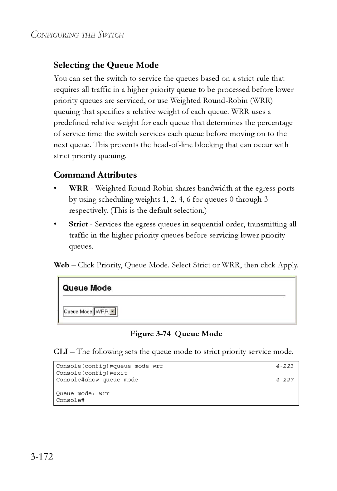 SMC Networks SMC6752AL2 manual 172, Selecting the Queue Mode 