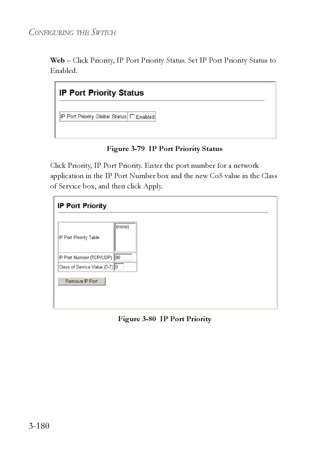 SMC Networks SMC6752AL2 manual 180, IP Port Priority Status 