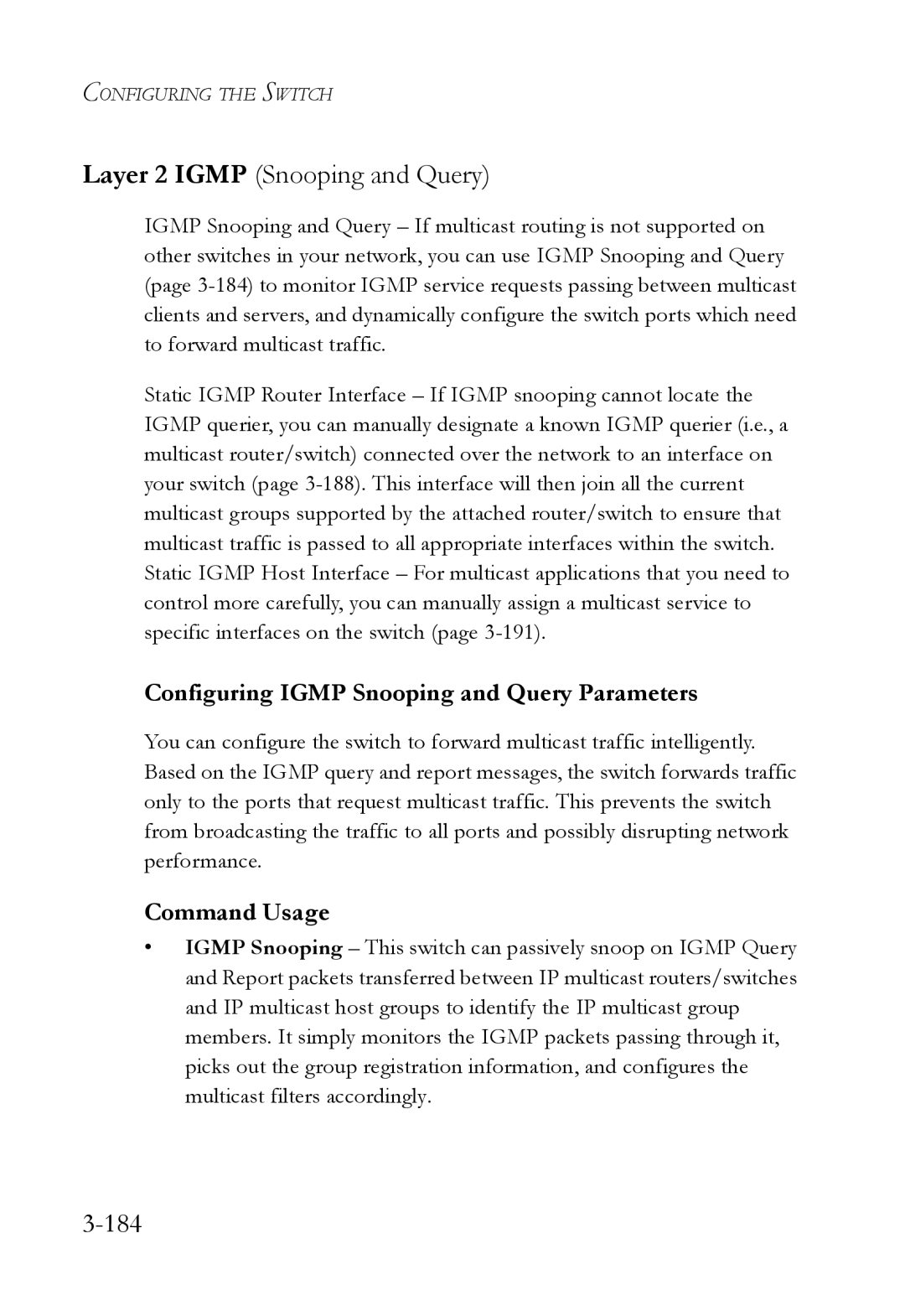 SMC Networks SMC6752AL2 manual Layer 2 Igmp Snooping and Query, 184, Configuring Igmp Snooping and Query Parameters 