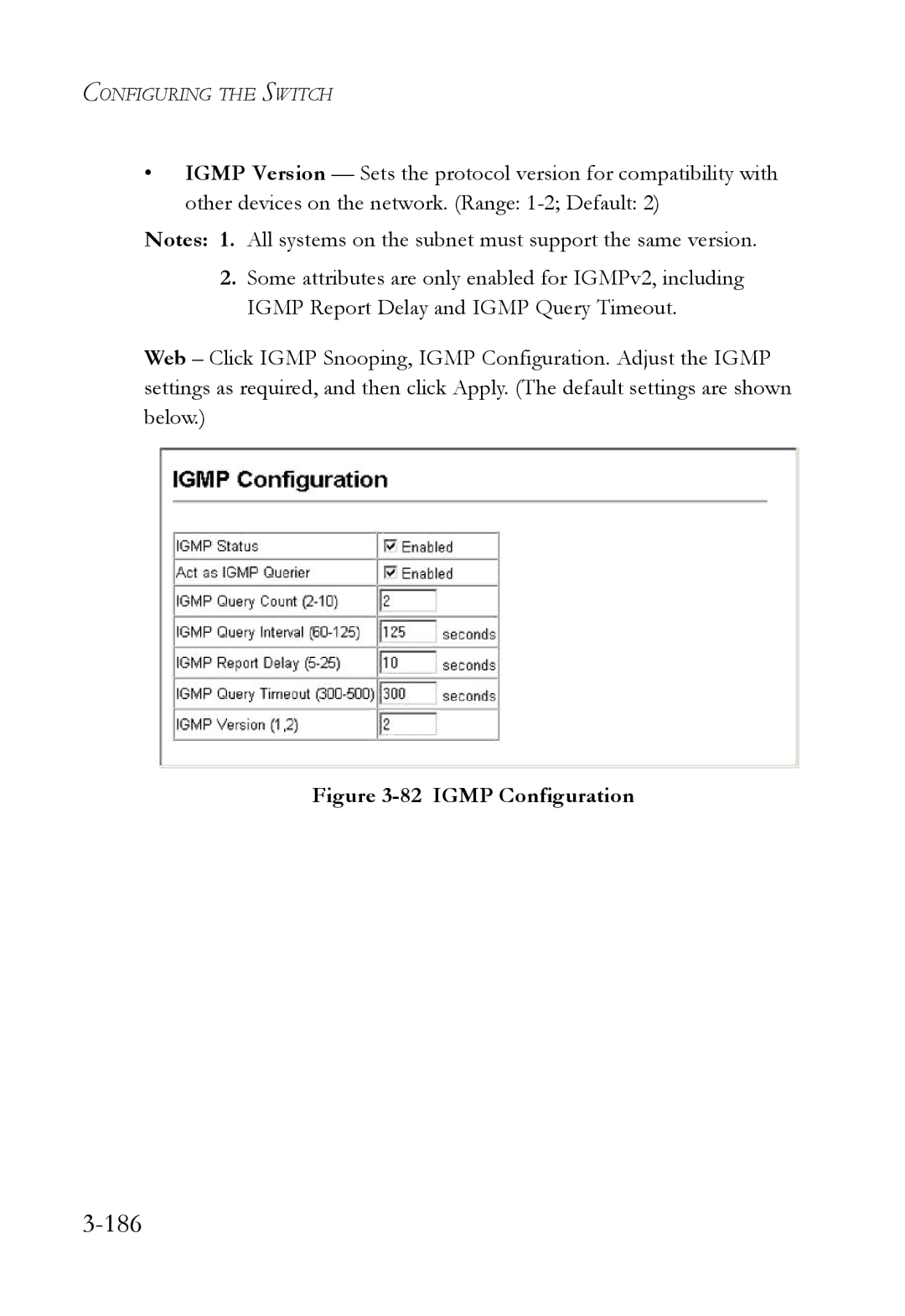 SMC Networks SMC6752AL2 manual 186, Igmp Configuration 