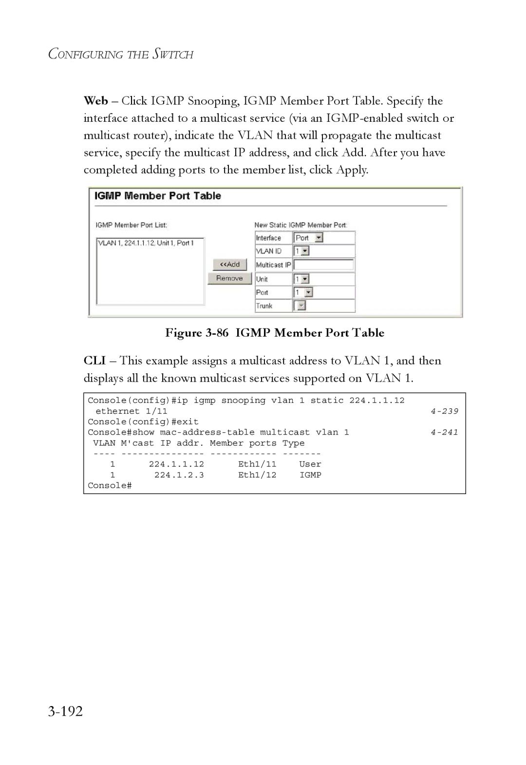 SMC Networks SMC6752AL2 manual 192, Igmp Member Port Table 