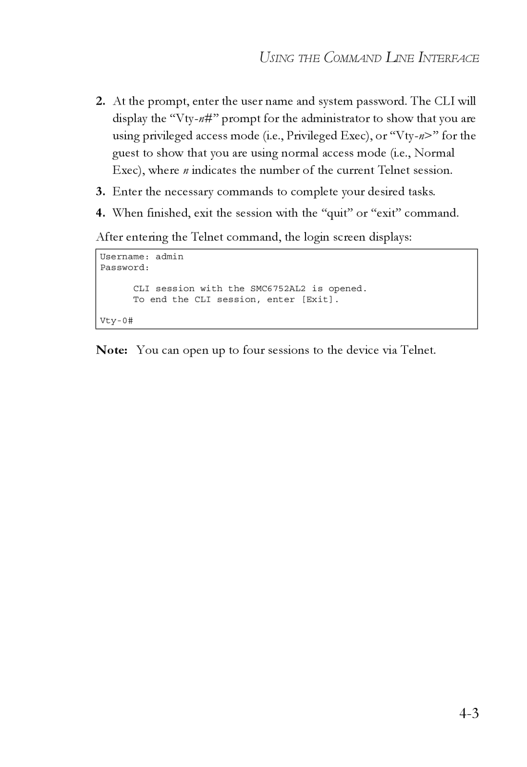 SMC Networks SMC6752AL2 manual Using the Command Line Interface 