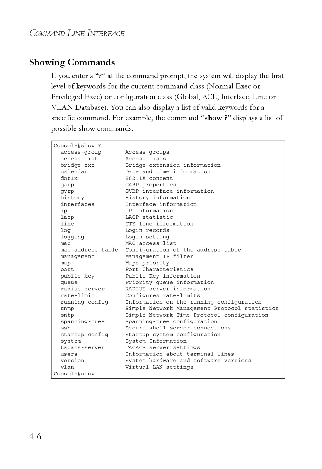 SMC Networks SMC6752AL2 manual Showing Commands 