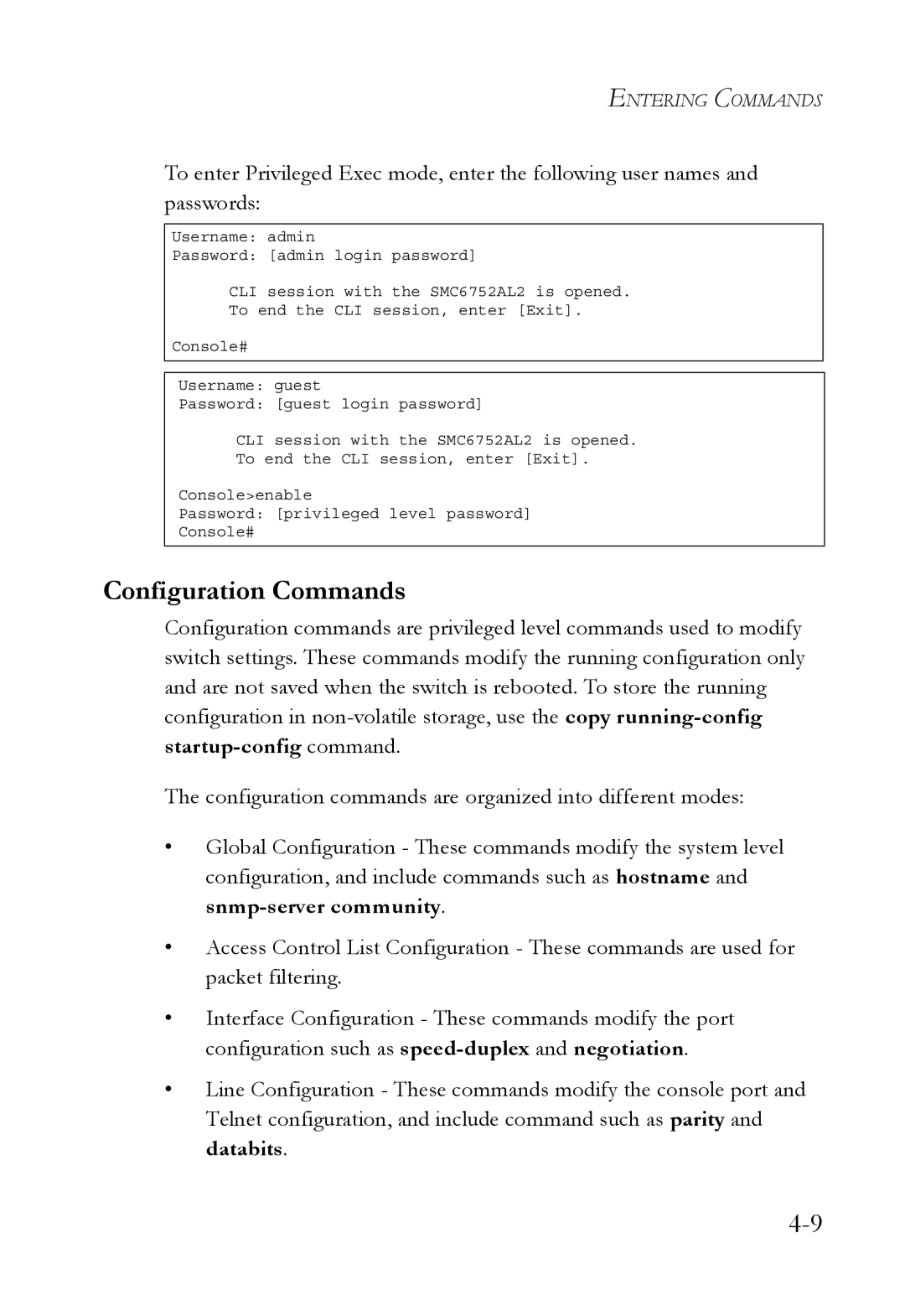 SMC Networks SMC6752AL2 manual Configuration Commands 