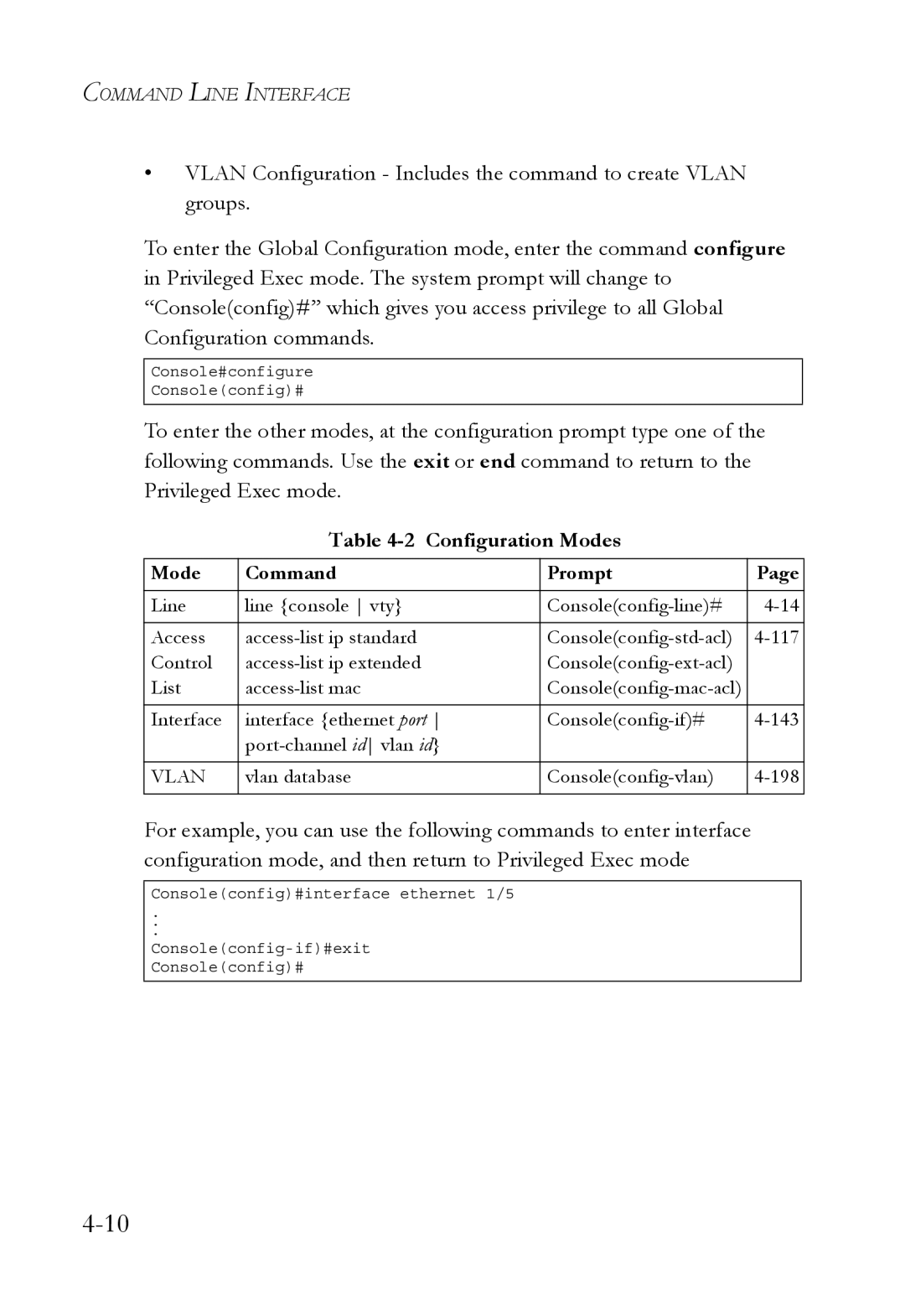 SMC Networks SMC6752AL2 manual Configuration Modes, Mode Command Prompt 