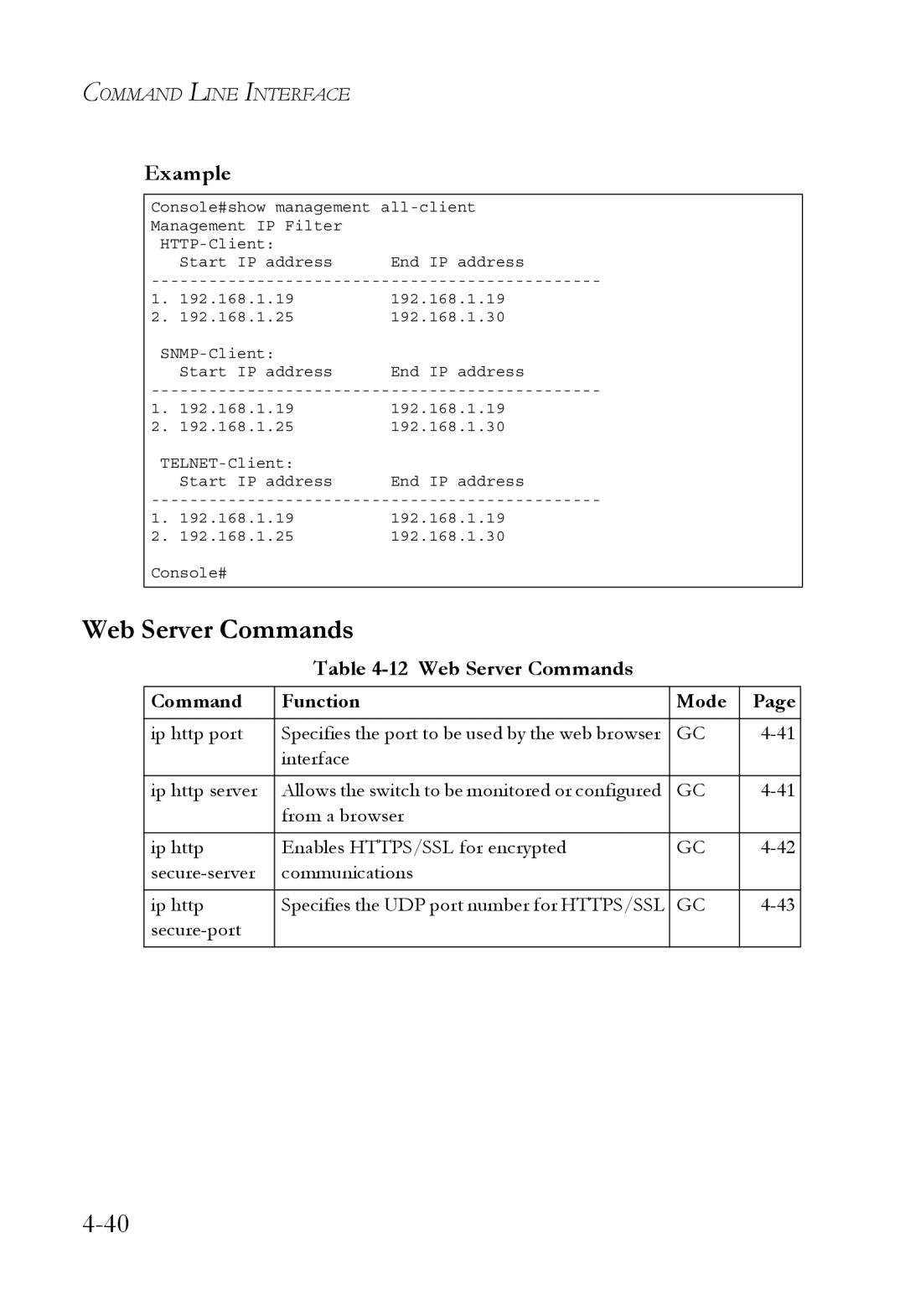 SMC Networks SMC6752AL2 manual Web Server Commands 