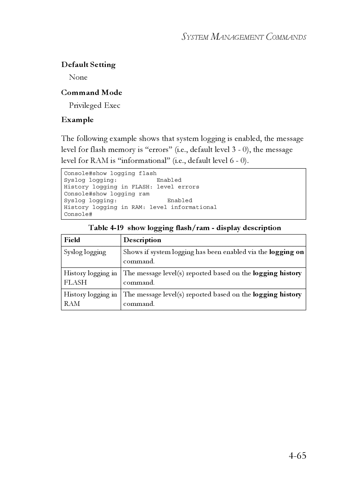 SMC Networks SMC6752AL2 manual None, show logging flash/ram display description 