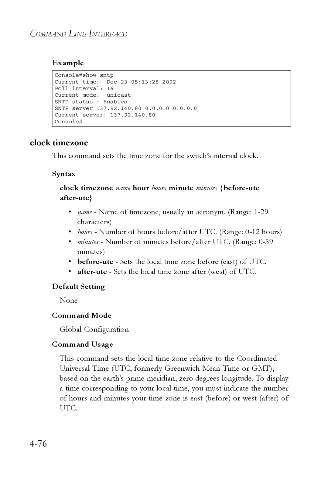 SMC Networks SMC6752AL2 manual Clock timezone 