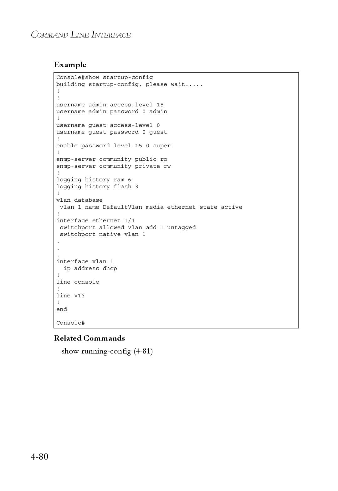 SMC Networks SMC6752AL2 manual Related Commands, Show running-config4-81 