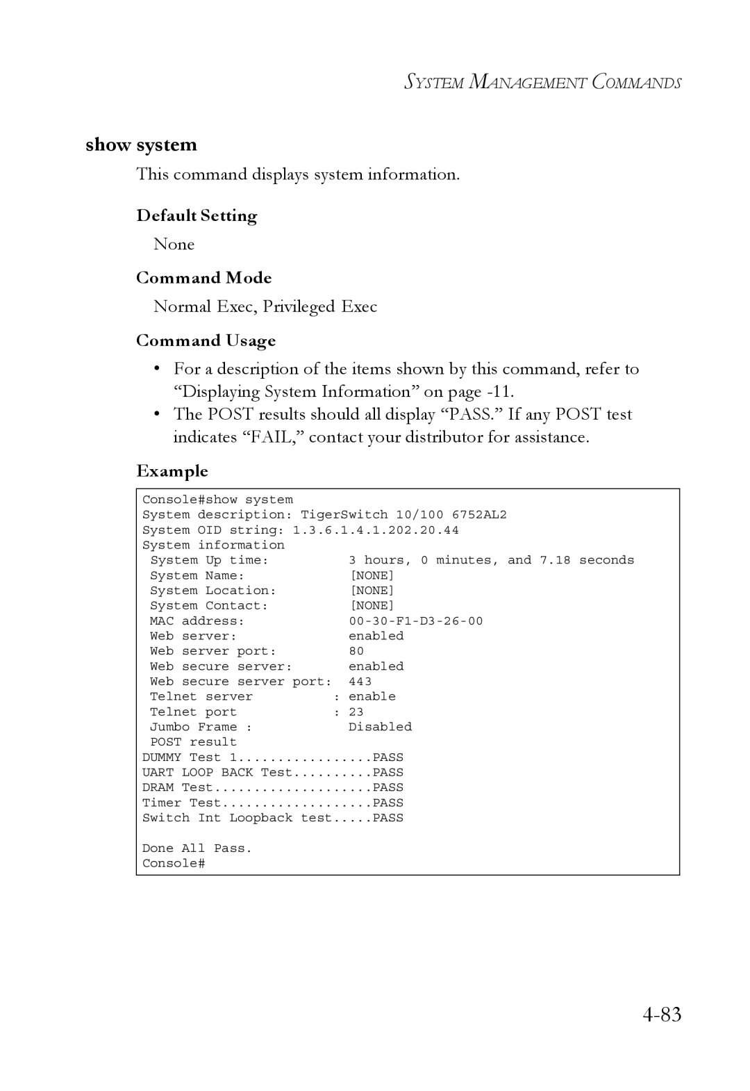 SMC Networks SMC6752AL2 manual Show system, This command displays system information 