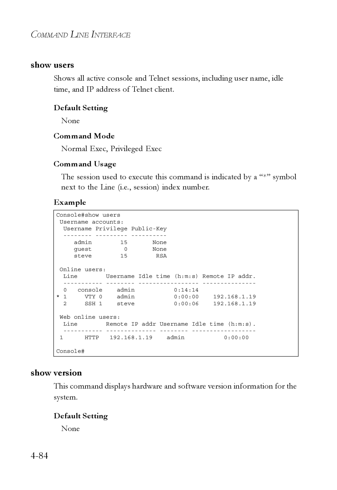 SMC Networks SMC6752AL2 manual Show users, Show version 