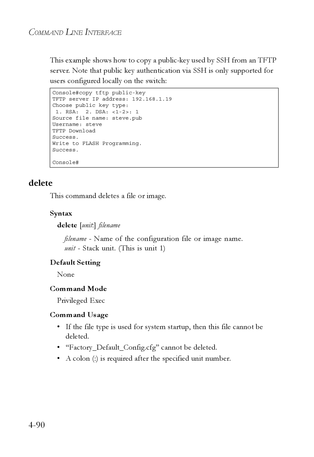 SMC Networks SMC6752AL2 manual Delete, This command deletes a file or image 