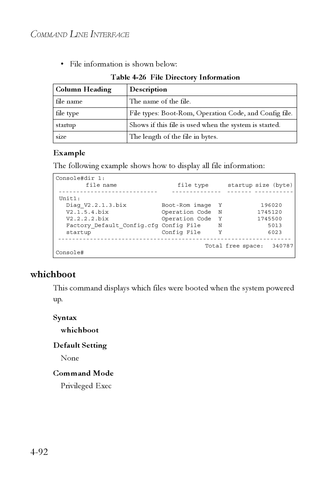 SMC Networks SMC6752AL2 manual Whichboot, File information is shown below, File Directory Information 