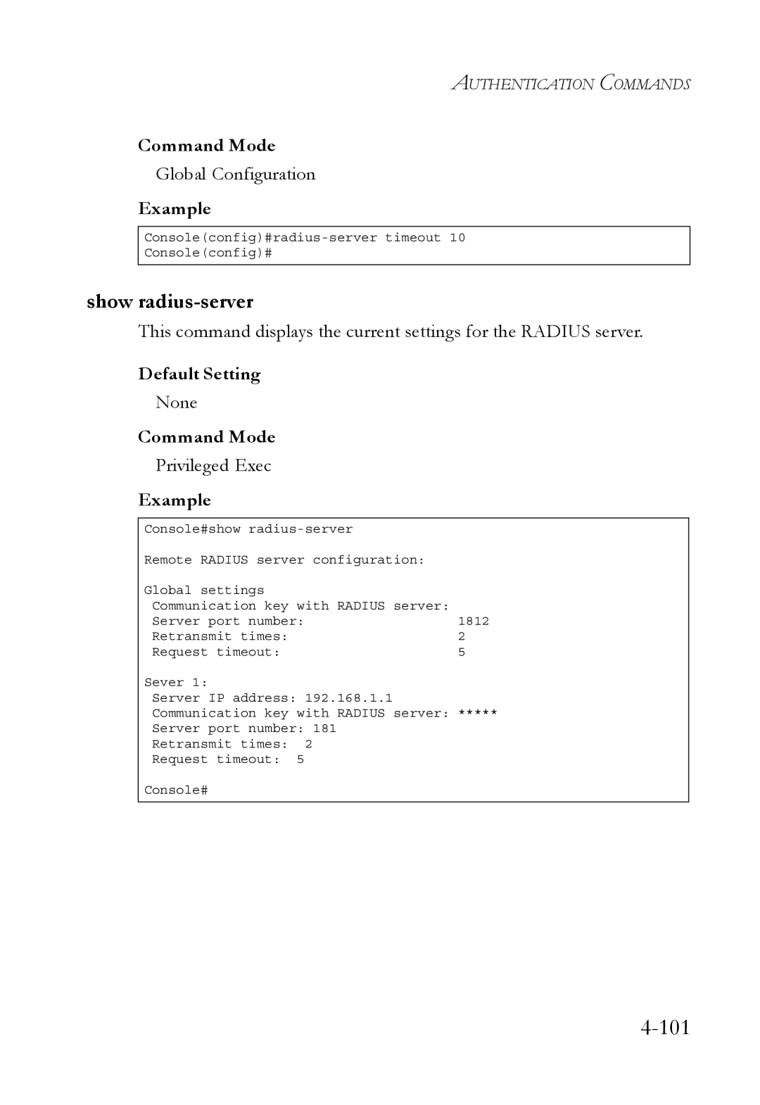 SMC Networks SMC6752AL2 manual Show radius-server, Privileged Exec 