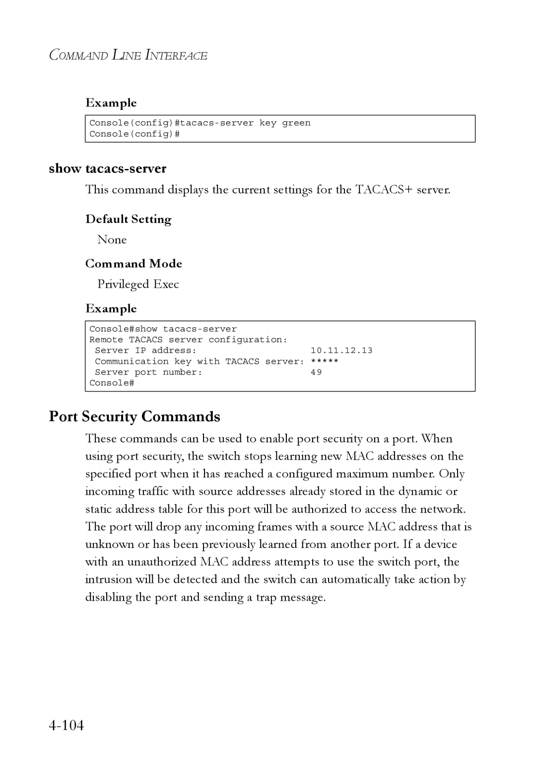 SMC Networks SMC6752AL2 manual Port Security Commands, Show tacacs-server 