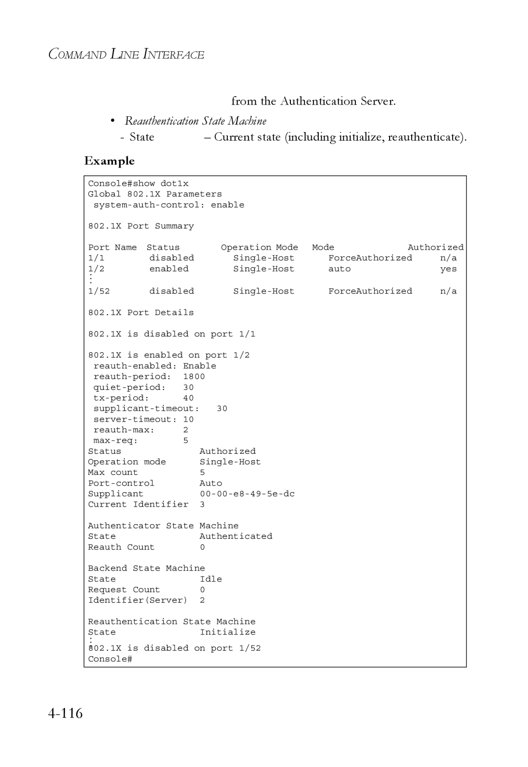 SMC Networks SMC6752AL2 manual From the Authentication Server, State Current state including initialize, reauthenticate 