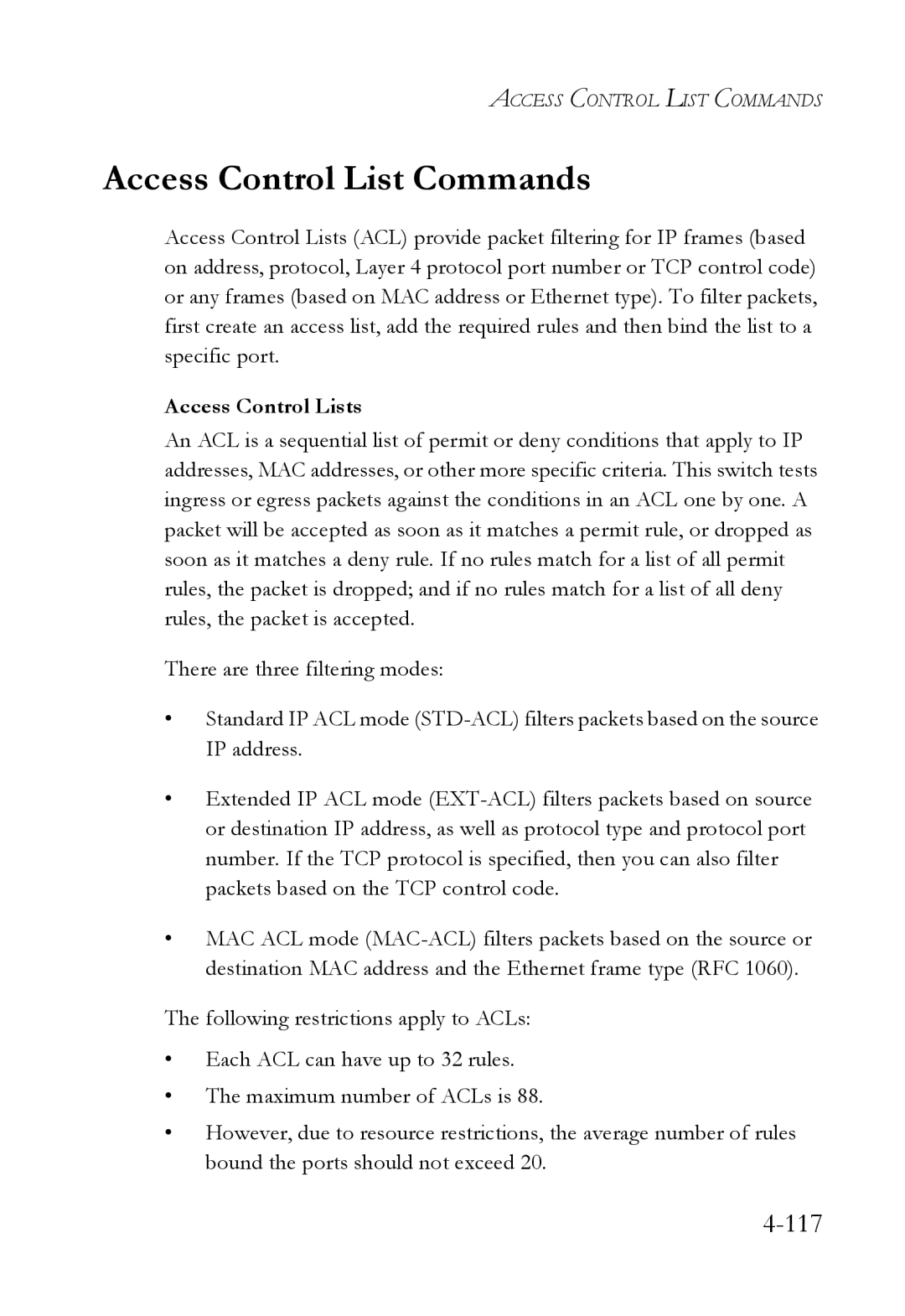 SMC Networks SMC6752AL2 manual Access Control List Commands, Access Control Lists 