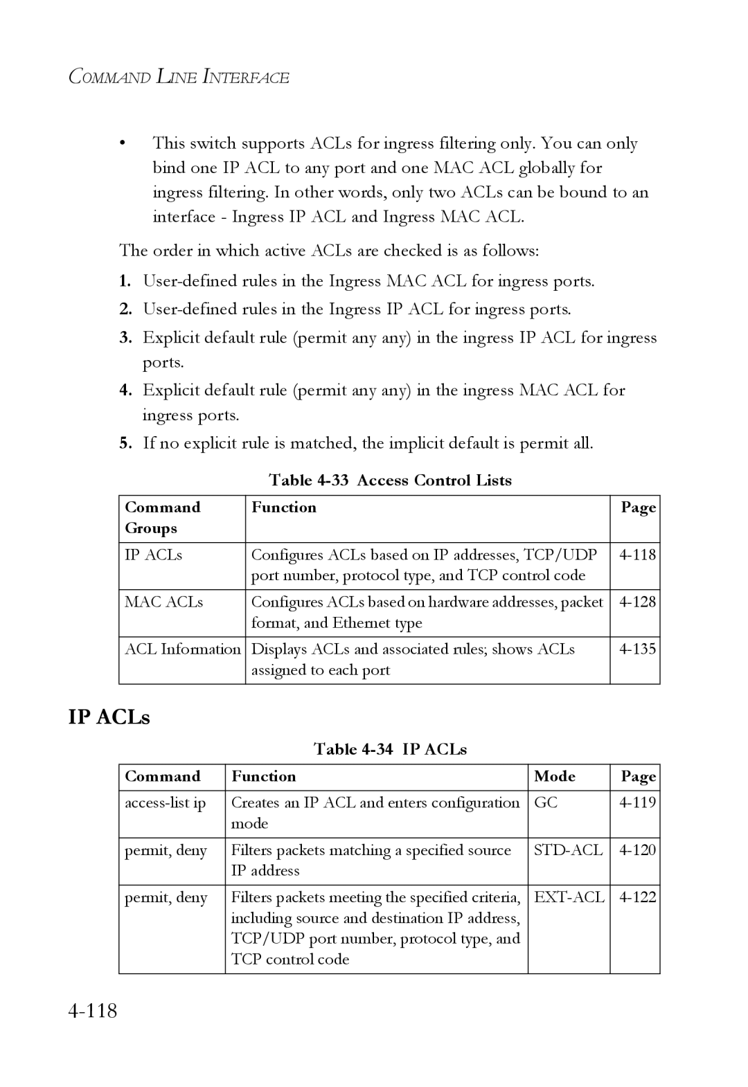 SMC Networks SMC6752AL2 manual IP ACLs, Access Control Lists 