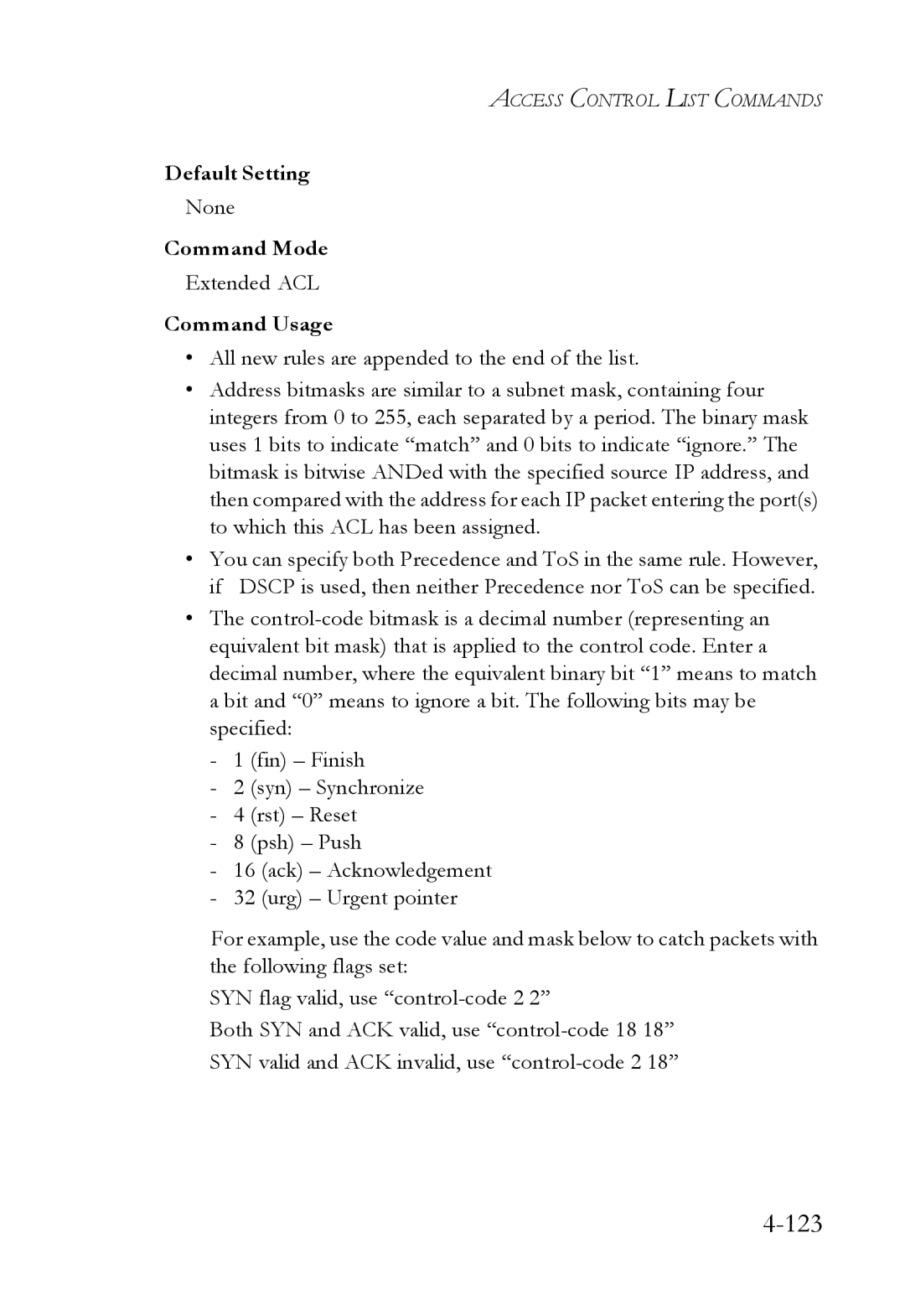 SMC Networks SMC6752AL2 manual Default Setting, Extended ACL 