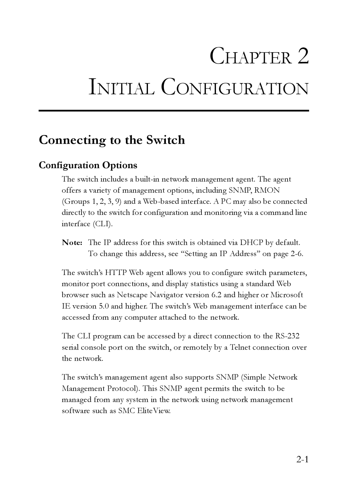 SMC Networks SMC6752AL2 manual Connecting to the Switch, Configuration Options 