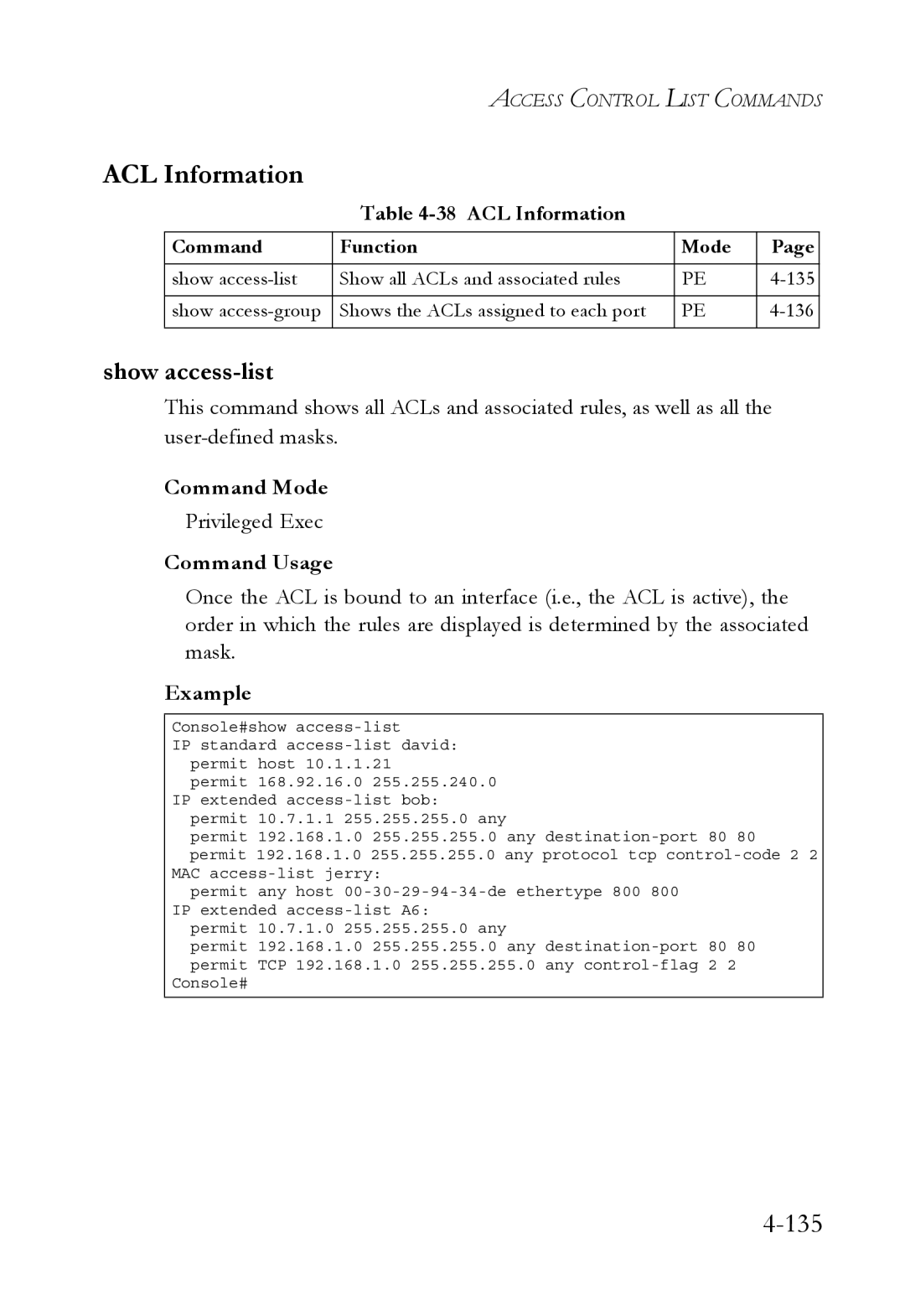 SMC Networks SMC6752AL2 manual ACL Information, Show access-list 