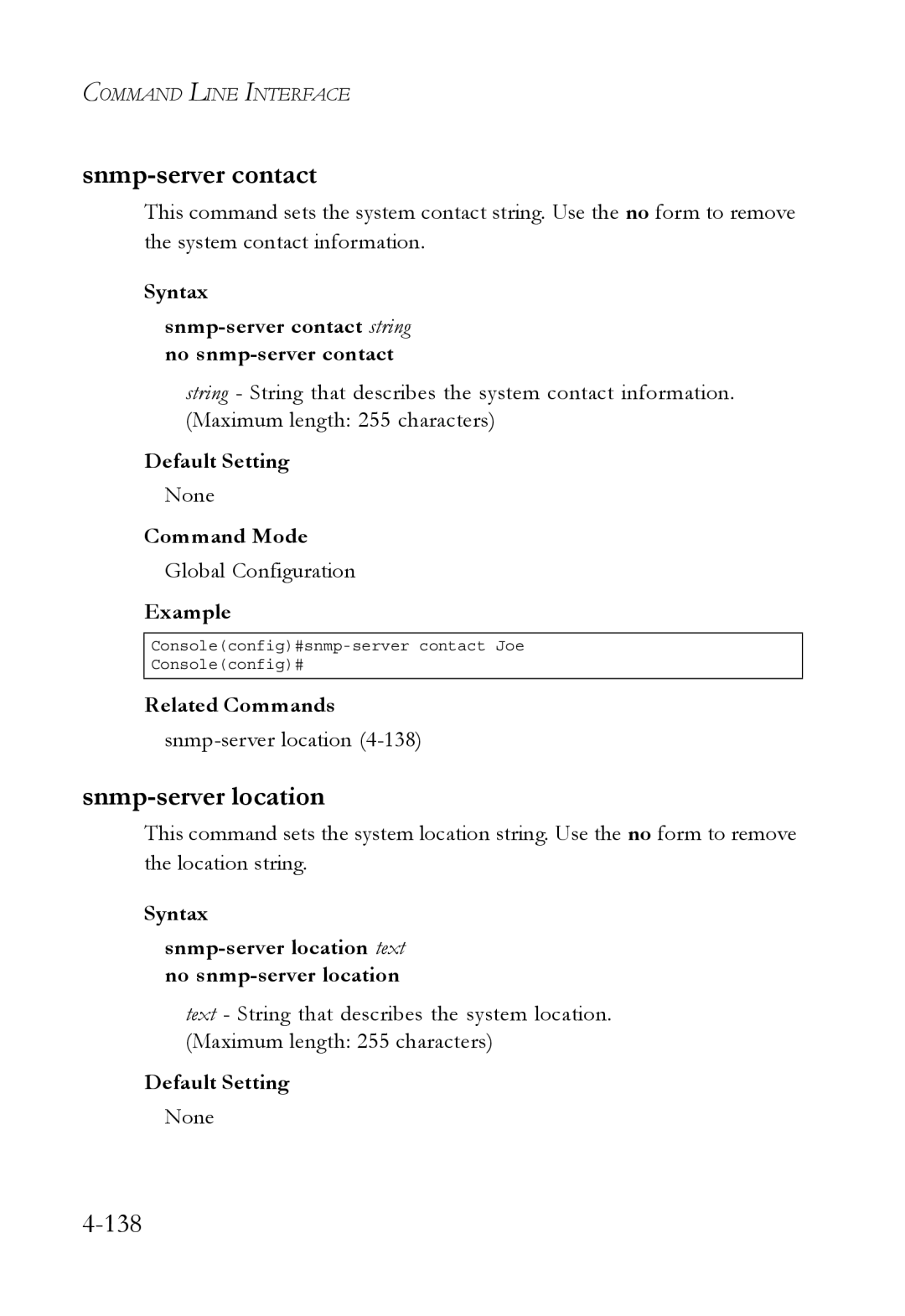 SMC Networks SMC6752AL2 manual Snmp-server contact, Snmp-server location 