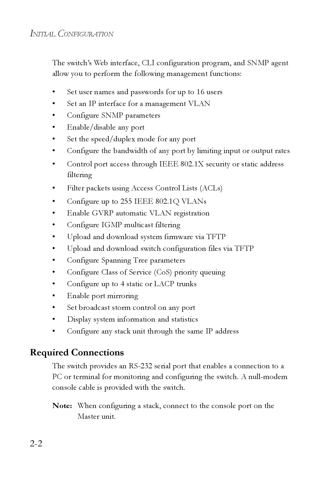 SMC Networks SMC6752AL2 manual Required Connections 