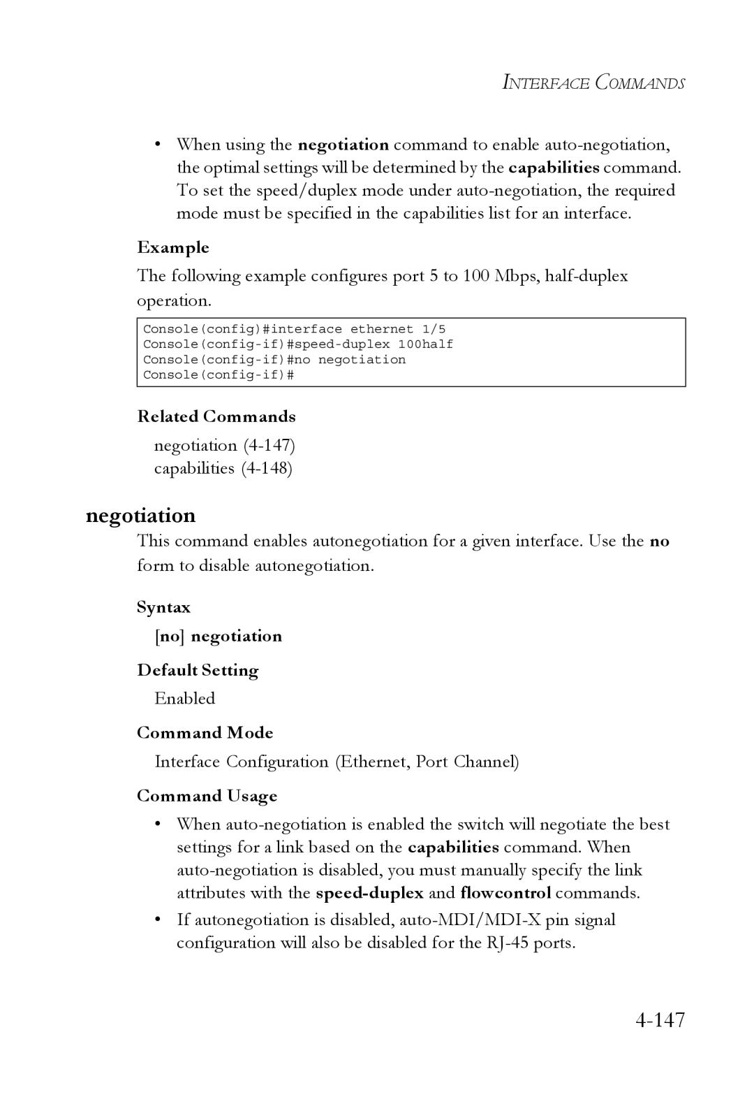 SMC Networks SMC6752AL2 manual Negotiation 4-147 capabilities, Syntax No negotiation Default Setting 