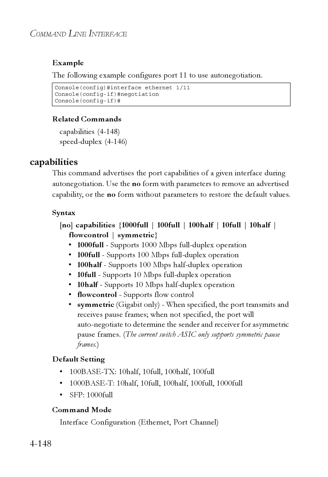 SMC Networks SMC6752AL2 manual Capabilities, Following example configures port 11 to use autonegotiation 