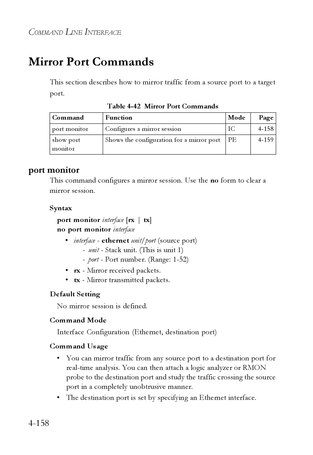 SMC Networks SMC6752AL2 manual Mirror Port Commands, Port monitor, No mirror session is defined 