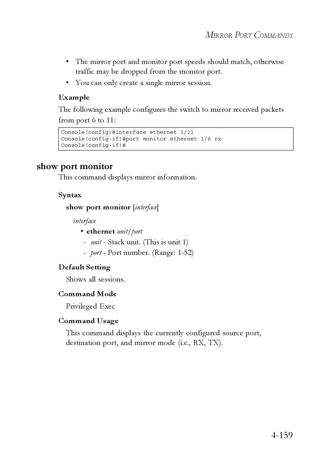 SMC Networks SMC6752AL2 manual This command displays mirror information, Syntax Show port monitor interface 