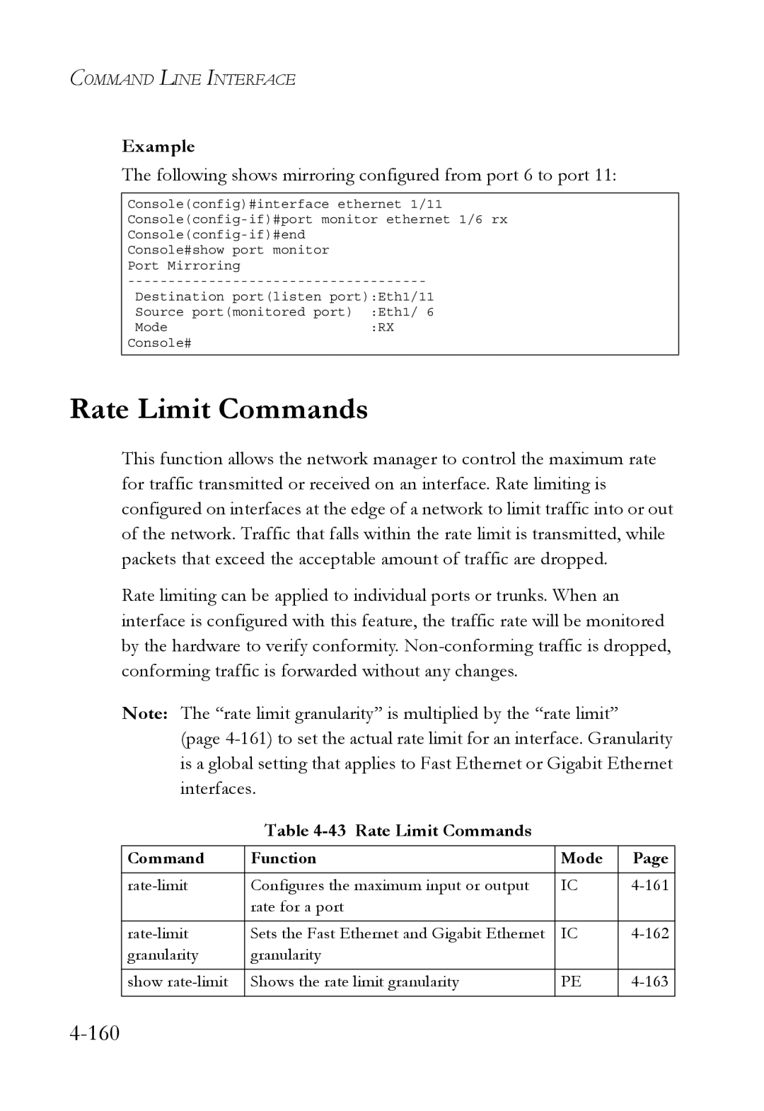 SMC Networks SMC6752AL2 manual Rate Limit Commands, Following shows mirroring configured from port 6 to port 