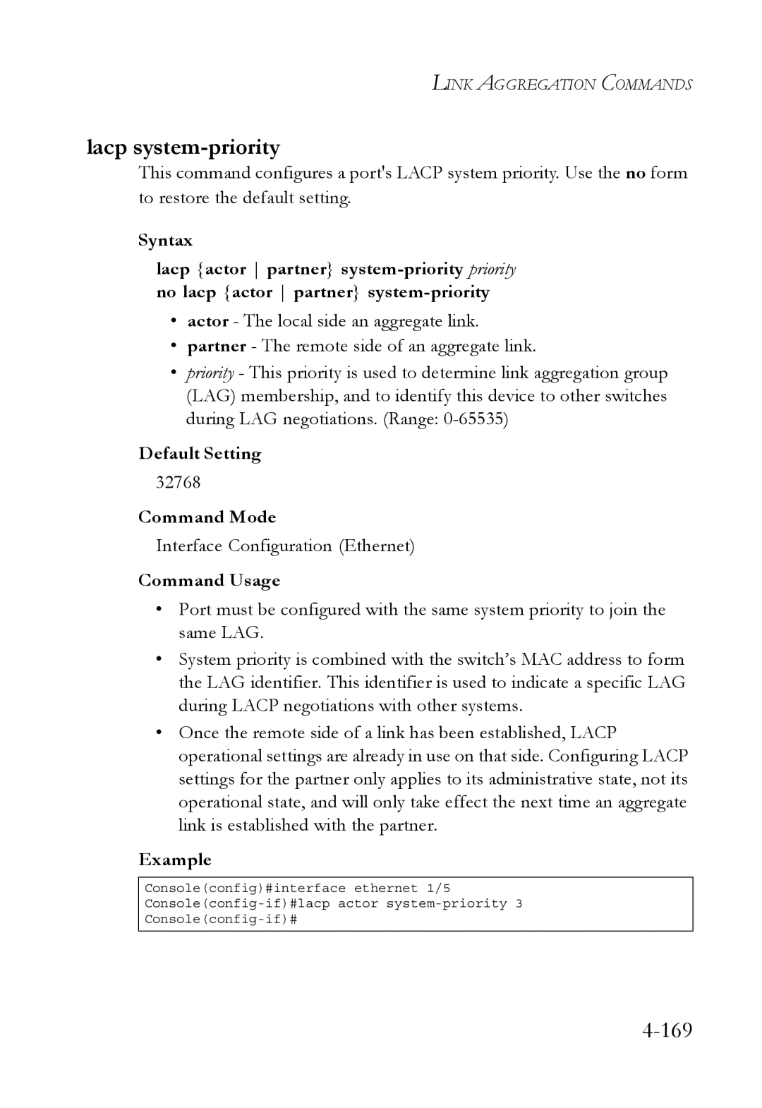 SMC Networks SMC6752AL2 manual Lacp system-priority, 32768 