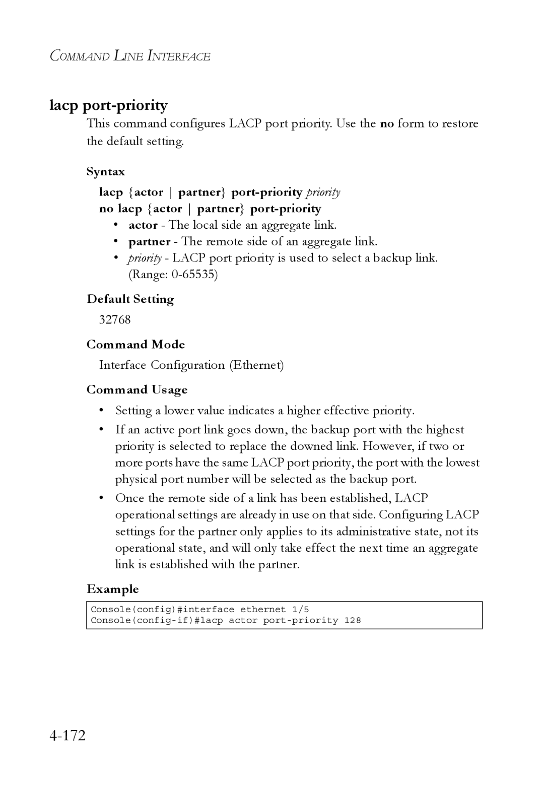 SMC Networks SMC6752AL2 manual Lacp port-priority, Default Setting 