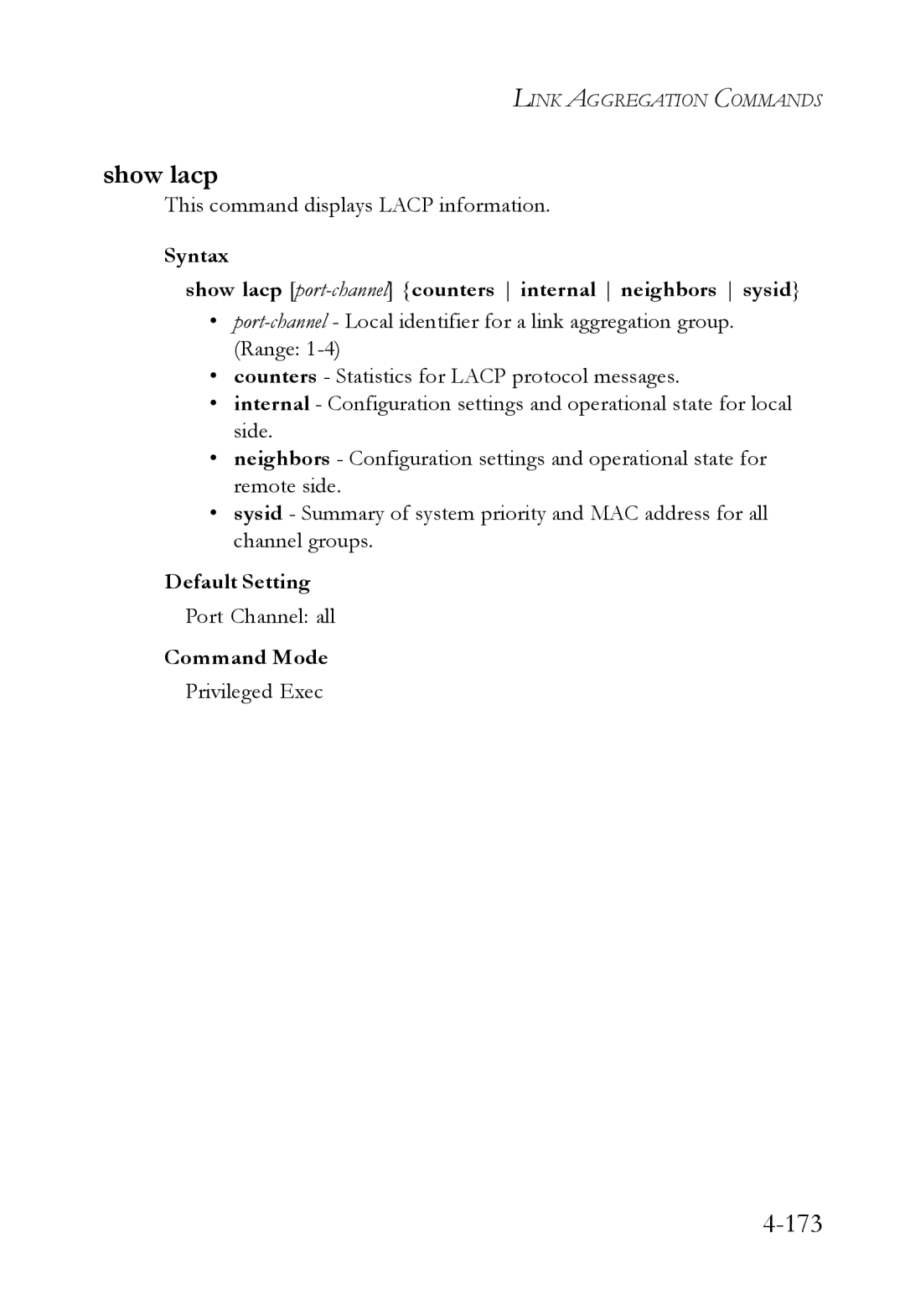 SMC Networks SMC6752AL2 manual Show lacp, This command displays Lacp information, Port Channel all 