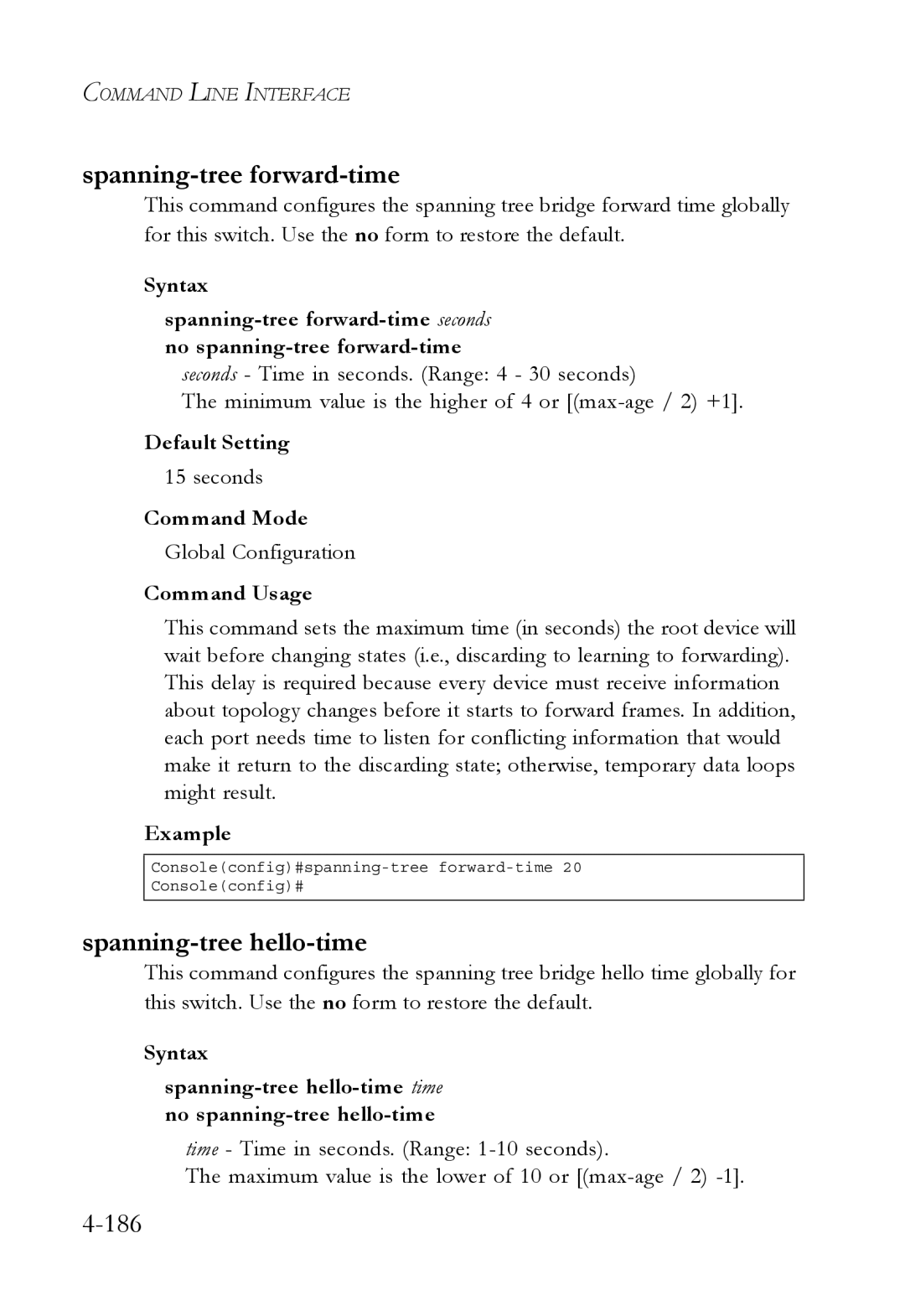 SMC Networks SMC6752AL2 manual Spanning-tree forward-time, Spanning-tree hello-time 