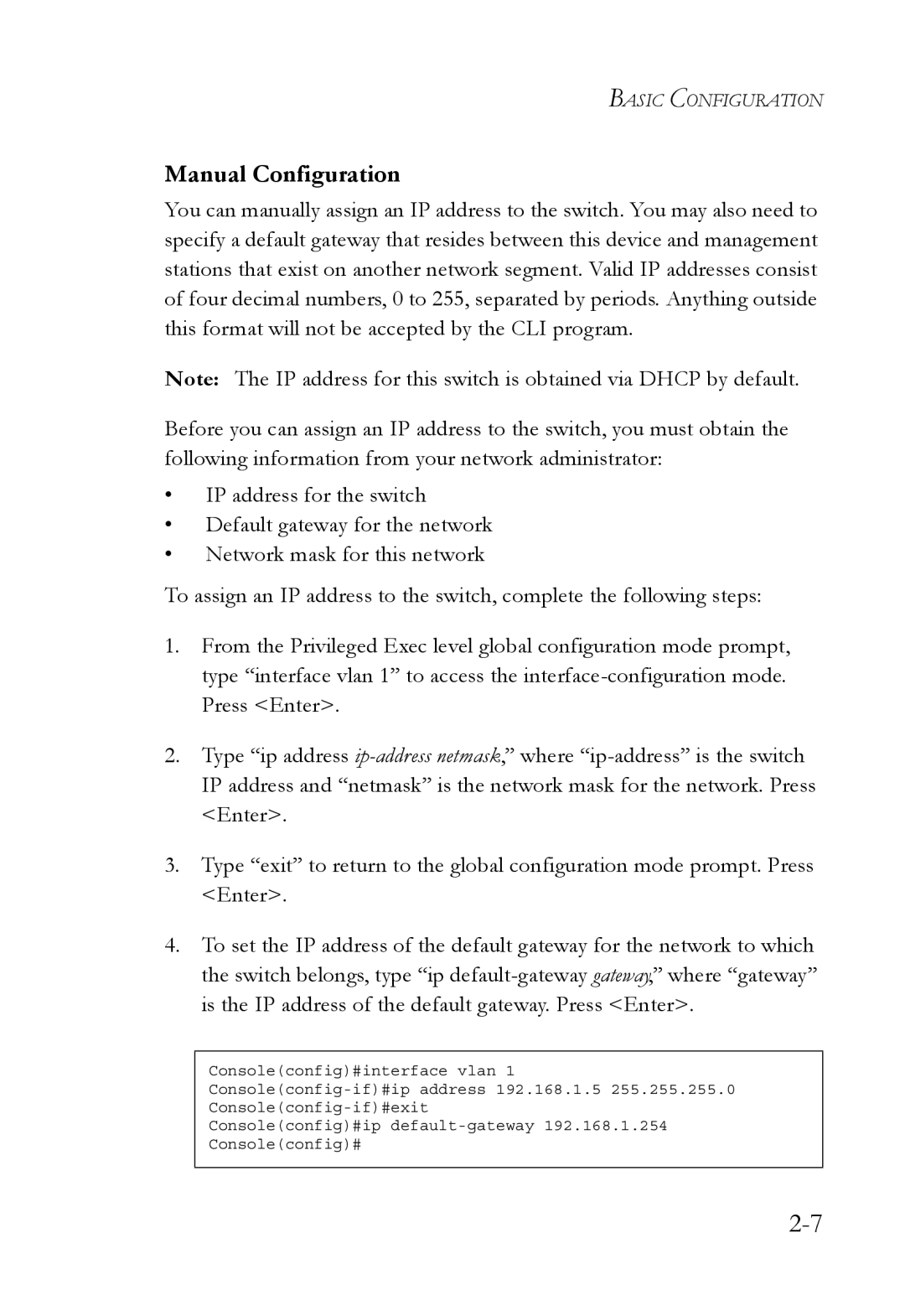 SMC Networks SMC6752AL2 manual Manual Configuration 