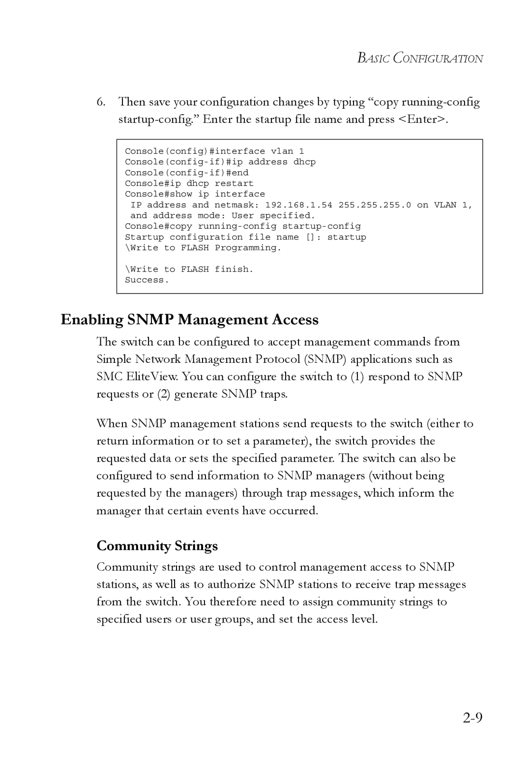 SMC Networks SMC6752AL2 manual Enabling Snmp Management Access, Community Strings 