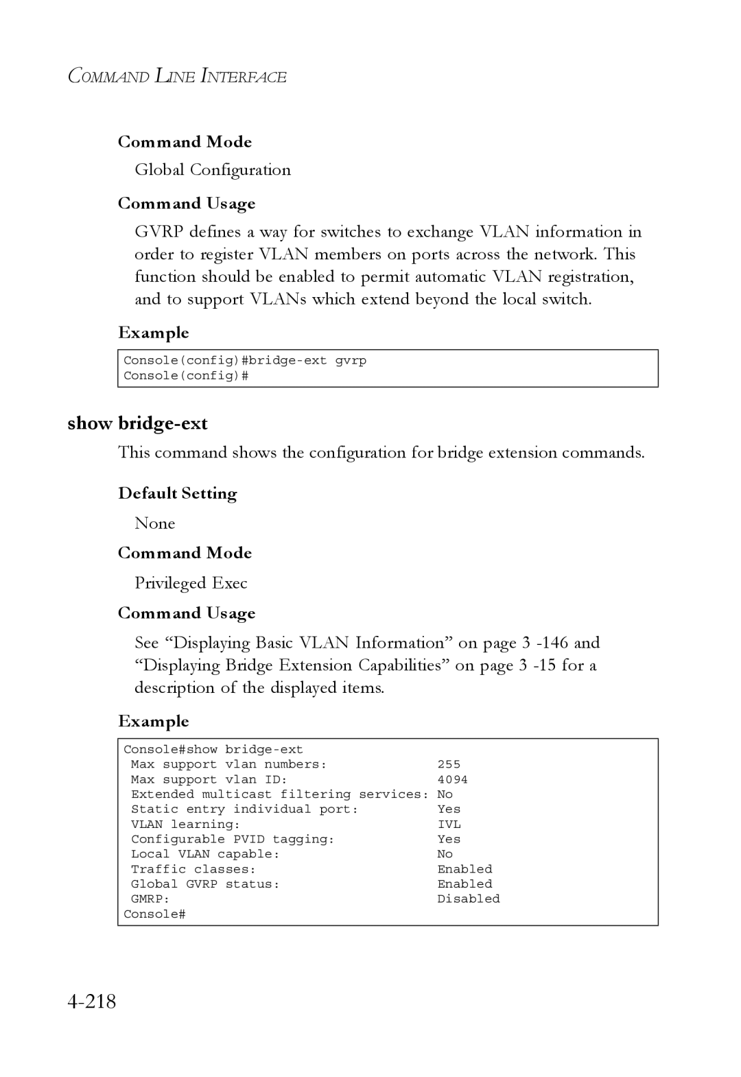 SMC Networks SMC6752AL2 manual 218, Show bridge-ext 