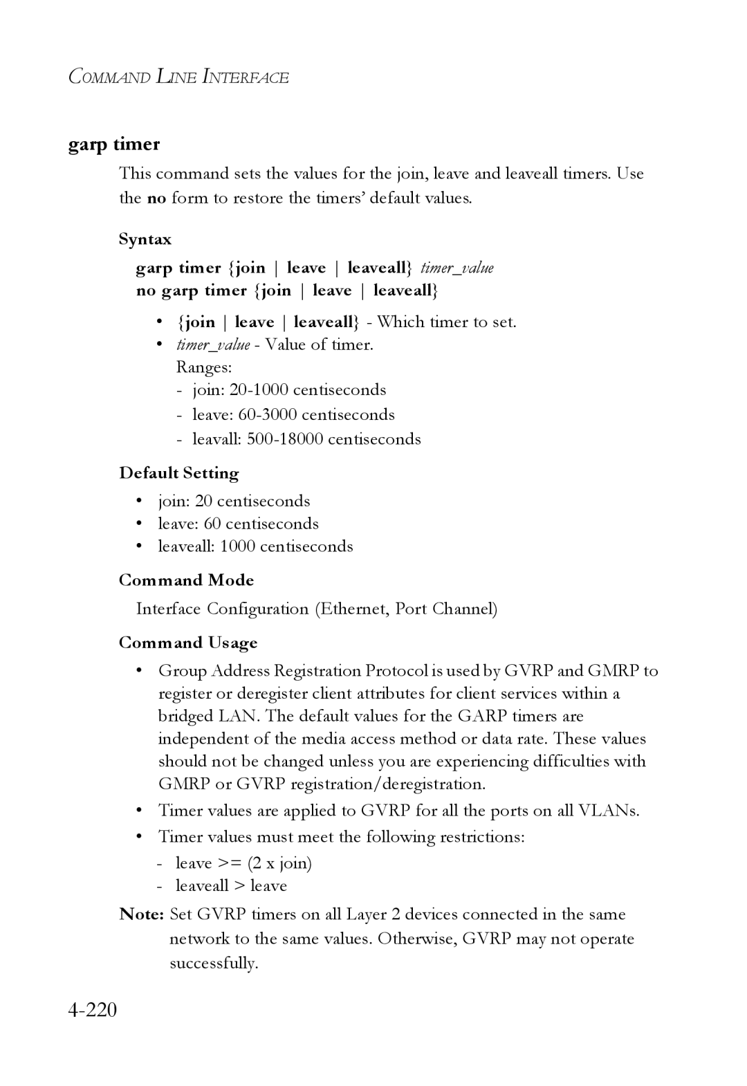 SMC Networks SMC6752AL2 manual 220, Garp timer 