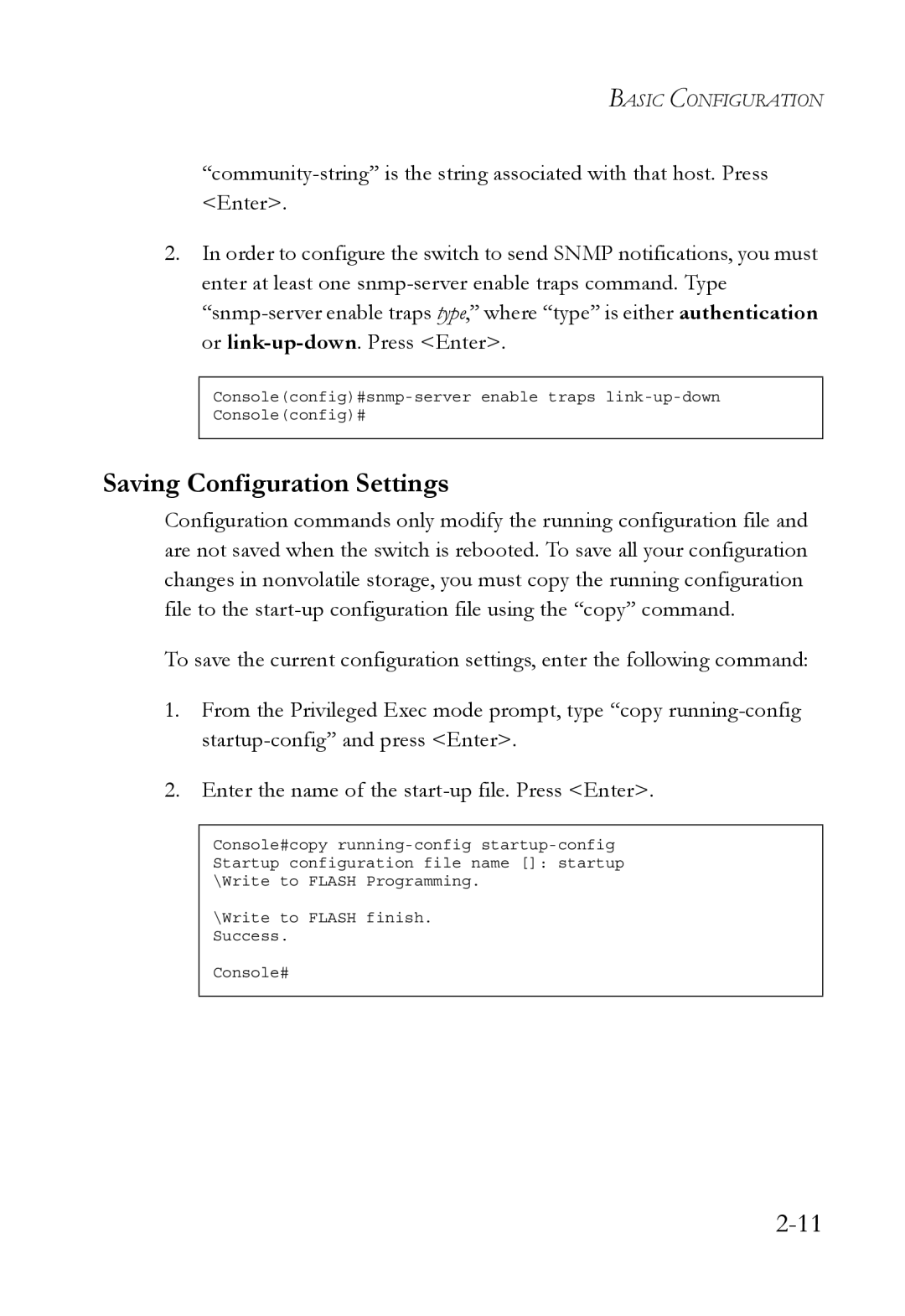 SMC Networks SMC6752AL2 manual Saving Configuration Settings 